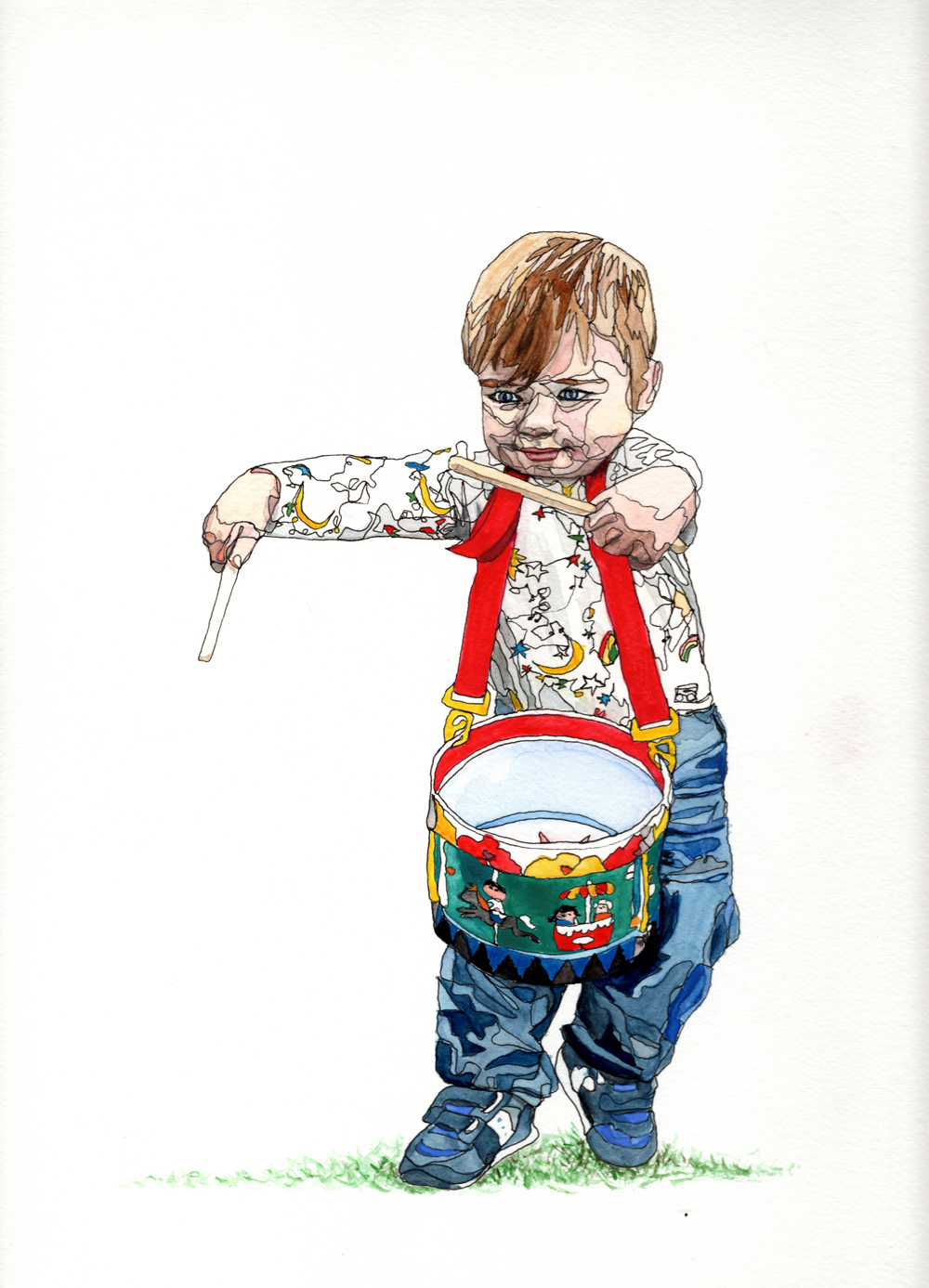 Little Drummer Continuous Line Portrait by Emily Blackmore